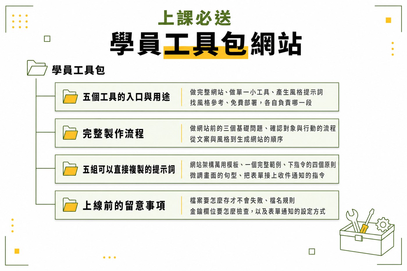 上課必送 學員工具包網站